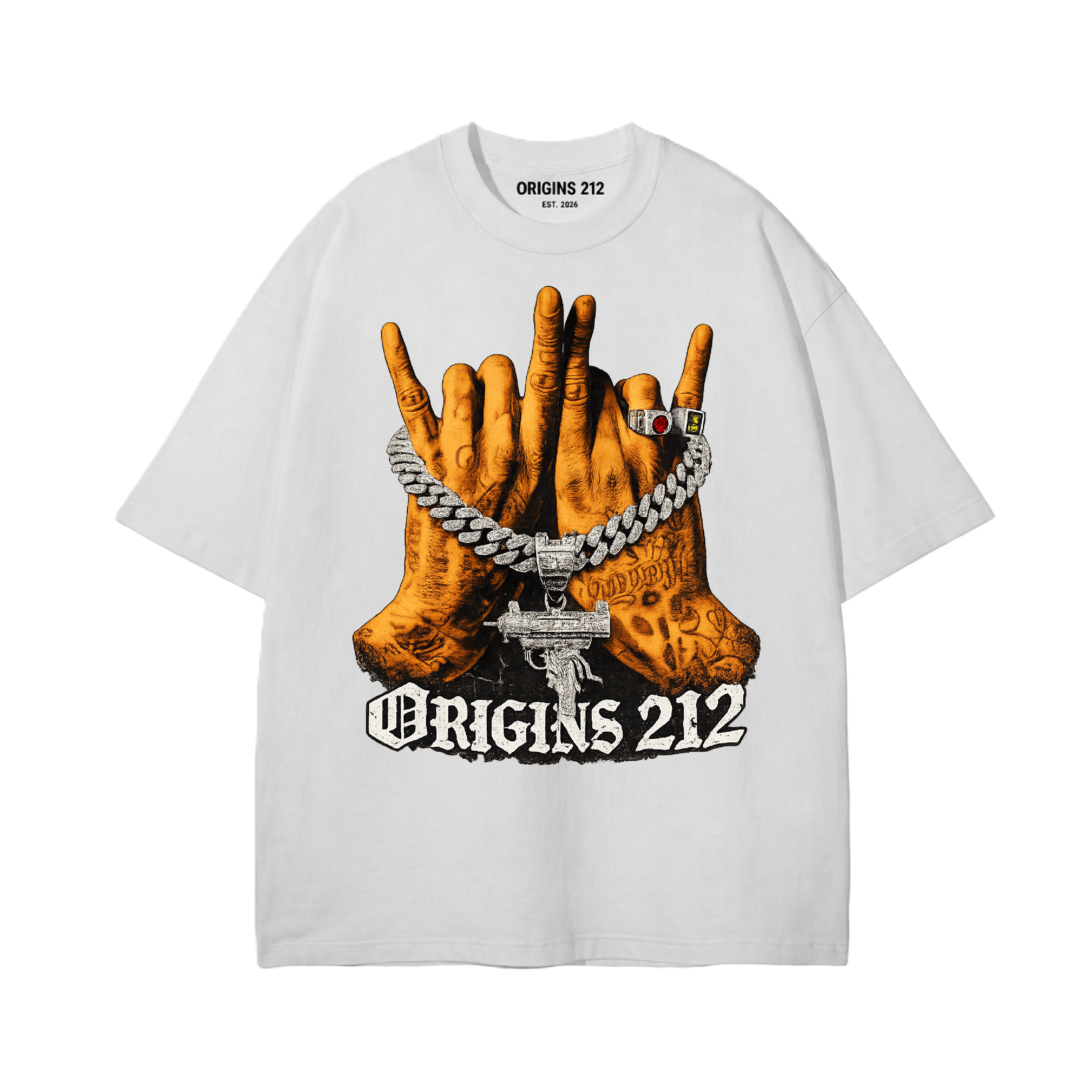 ORIGINS 212 — "Street Culture" Gangster Hands Tee (White)