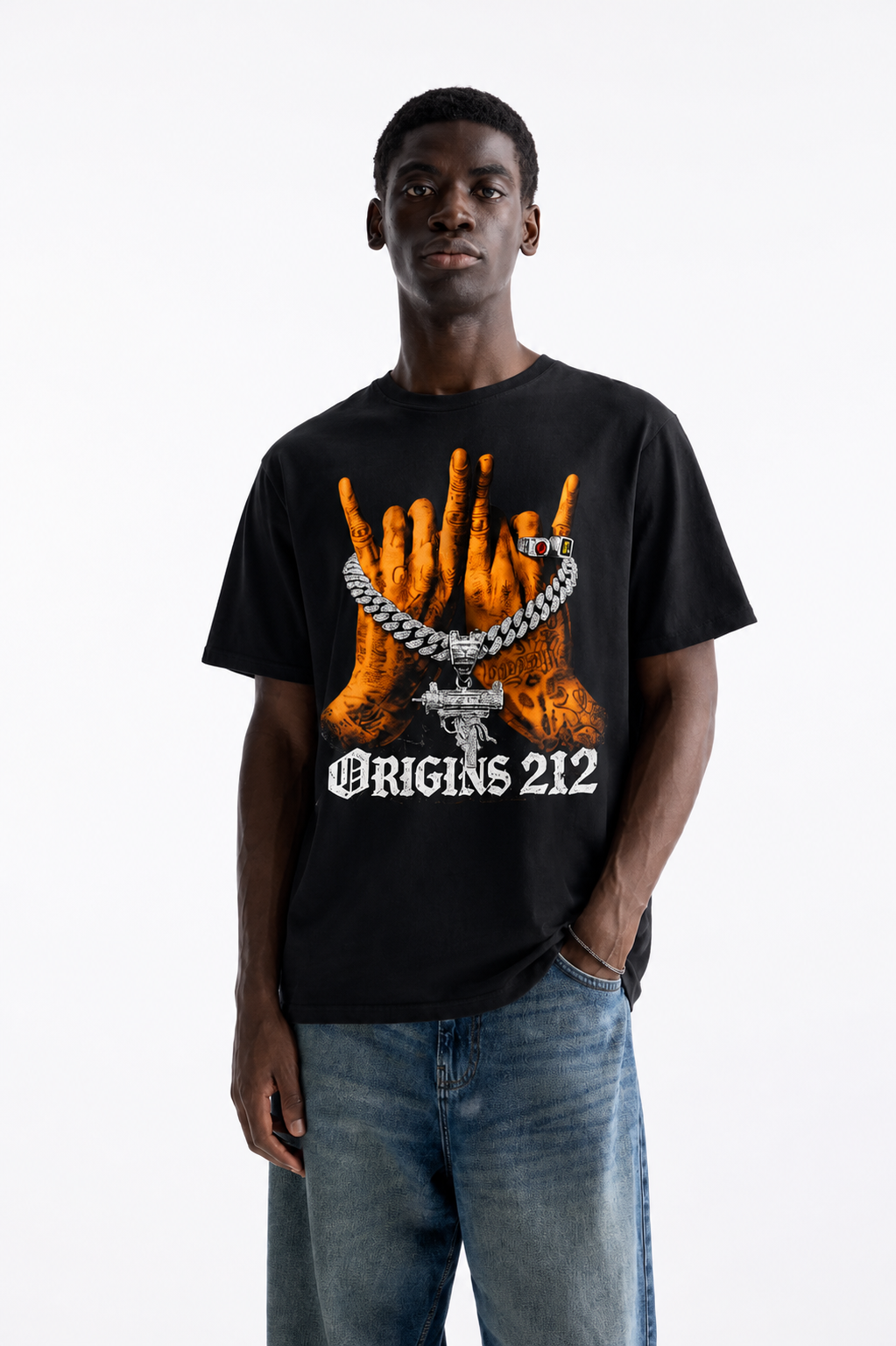 ORIGINS 212 — "Street Culture" Gangster Hands Tee (Black)