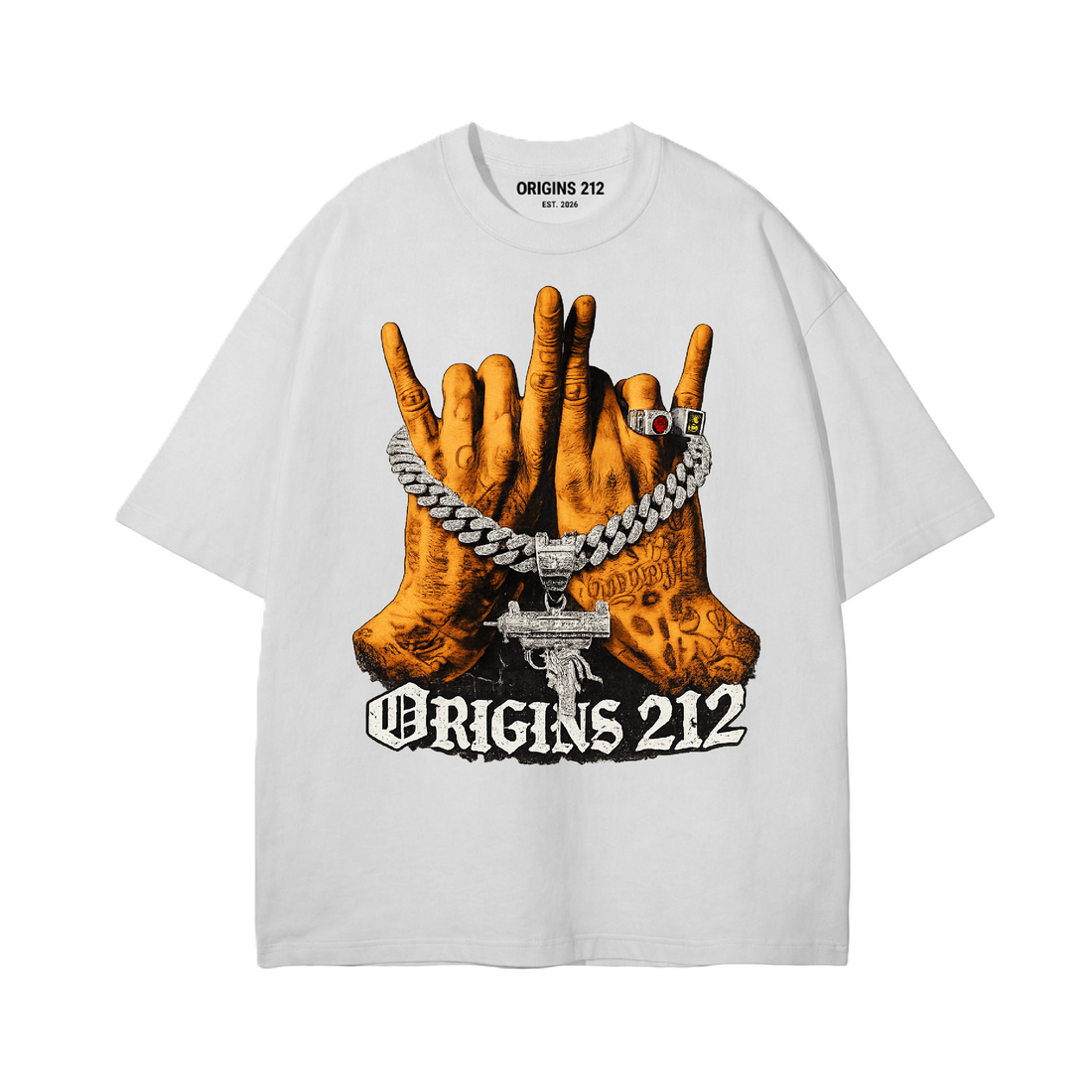 ORIGINS 212 — "Street Culture" Gangster Hands Tee (White)